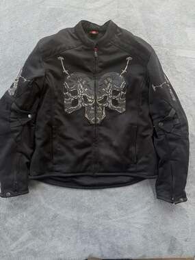 First Racing Men's Skull Embroidered Textile Motorcycle Jacket